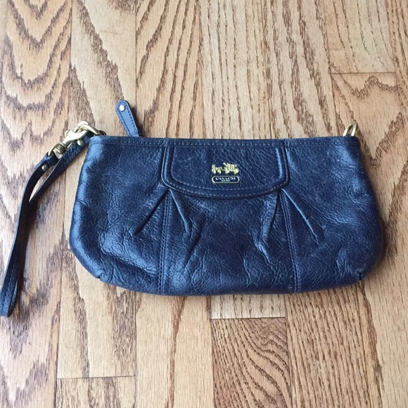 Coach Handbags - Coach leather wristlet- navy blue
